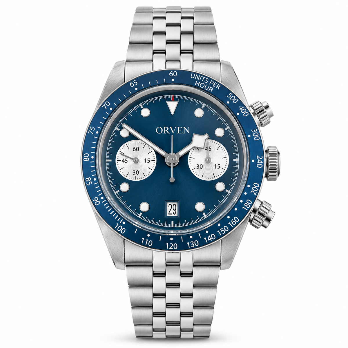 ORVEN Asteron Chronograph — front view on a white background