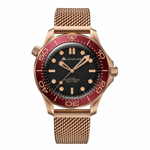 ORVEN Bronzaryn – Black Dial & Burgundy Bezel — front view on white background